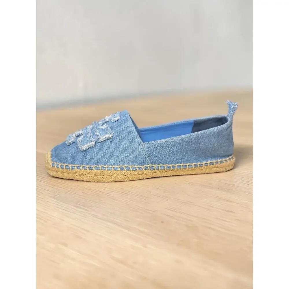 Tory Burch Double T Denim Espadrille Flat Size 7M